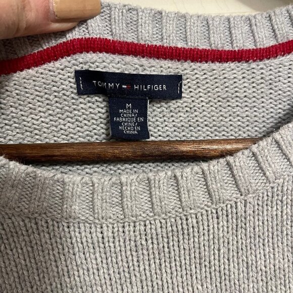 Tommy Hilfiger Women's Gray Chunky Y2K Embroidered Logo Ribbed Sweater Medium - Picture 2 of 6